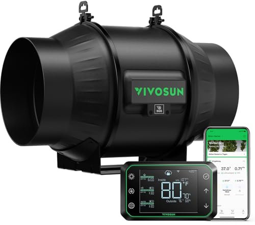 VIVOSUN Inline-Rohrventilator 150mm Leiser Abluftventilator 693m³/h mit EC-Motor und GrowHub E42A WLAN-Controller AeroZesh T6 Ventilator für Growzelte und Hydroponik