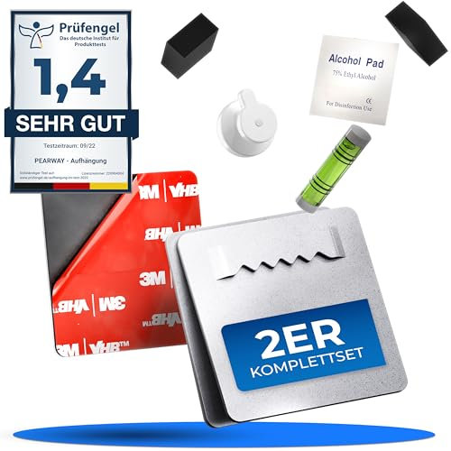 PEARWAY Bilderhaken Selbstklebend extra stark I ORIGINAL 3M Kleber I Bilder Aufhängen ohne Bohren I Bildaufhänger Selbstklebend für Acrylglasbilder I Klebehaken Bilder I Bilderhalter 4x4 (2er Set)