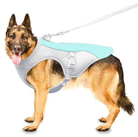 Hundekühlweste Hundekühlmantel Fit Hundegeschirr, Verstellbare kühlende Hundejacke für kleine, mittlere und große Hunderassen, saugfähige & kühle Hundeweste für Sport, heißes Wetter, Sommer(L-blau)