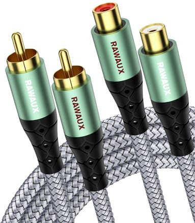 RAWAUX Câble d'extension RCA 1M, Câble de Rallonge 2 RCA Plaqué Or Cable Audio Stéréo 2RCA Mâle vers Femelle Cable Subwoofer pour Amplificateurs, Home Cinéma, Chaînes Hi-Fi