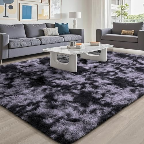 Aspire Homeware Rugs Living Room - Dark Grey Area Rugs for Bedroom Anti Slip - Modern Super Soft Thick Pile Fluffy Shaggy Rug Non Shedding (Tye-Dye Grey, 160x230 cm)