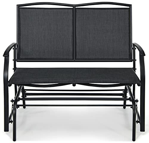 SFAREST 2-Person Outdoor Glider Bench, Patio Swing Gliding Loveseat Chair, Powder Coated Steel Rocking Garden Bench for Backyard Garden Porch (Black, 104 x 72 x 92cm)