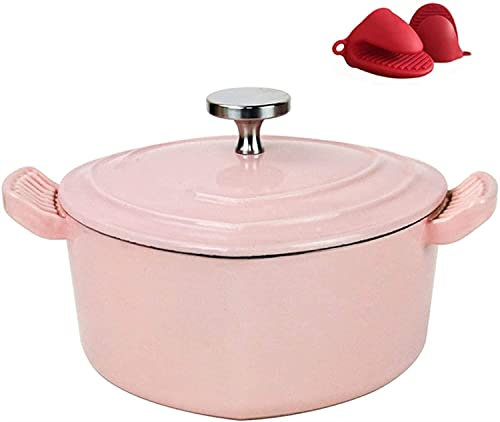 CAZARU Keramik Kochtopf Gesunder Topf Kochtopf Kasserollen Herzförmig Emaillierter Gussbacktopf mit Deckel Gusseisen Auflaufpfanne zum Kochen Backen Rosa