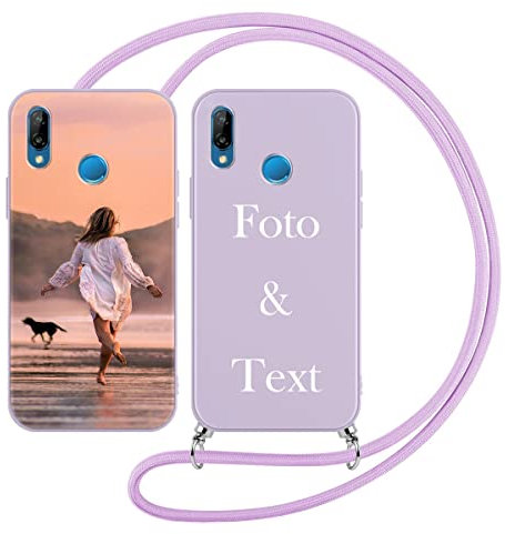Yoedge Handykette Personalisierte Handyhülle für Huawei P20 Lite Hülle mit Band Kordel 5,84,Selbst Gestalten/personalisiert Foto Bild Text Individuelle Schutzhülle Lila Cover für Huawei P20 Lite Case