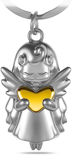 Goldziples Schutzengel Schlüsselanhänger mit Geschenkbox,Auto-Schlüssel Glücksbringer aus Metall in Silber,sich als Geschenk für Frau, Mann, Kinder,Autofahren Anfänger (Lange Haare Flügel)