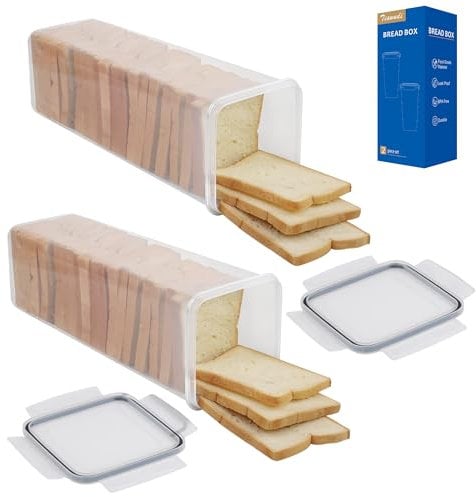 Tiawudi 2 Pack Bread Box, Plastic Bread Container, Bread Storage for Kitchen Counter, Bread Keeper with Airtight Lid, Tall Bread Saver, Sandwich Bread Holder, 5.6 Qt / 5.3L Each