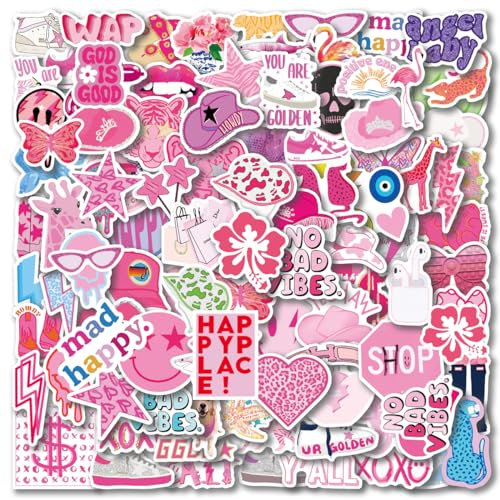 UBOFUGS 110PCS Preppy Vinyl Sticker Party Supplies Vinyl Waterproof Sticker Aesthetic Stickers Decor Pink Party Mobile Phone Stickers for Laptop Water Bottle