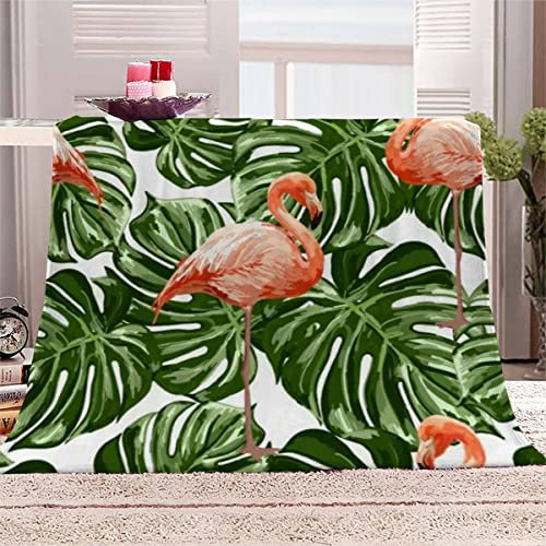 Kuscheldecke Rosa Flamingo Kinder Flanell Decke Dschungelblätter 3D Drucken Microfaser Flauschig Weich Warm Plüsch Wohndecke Sommer Zottelig Kuscheldecke 100x135 cm