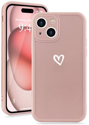 Micoden for iPhone 15 Case Cute Girls Silicone Shockproof Protective Bumper Case with Love Heart Pattern Design for iPhone 15 Pink