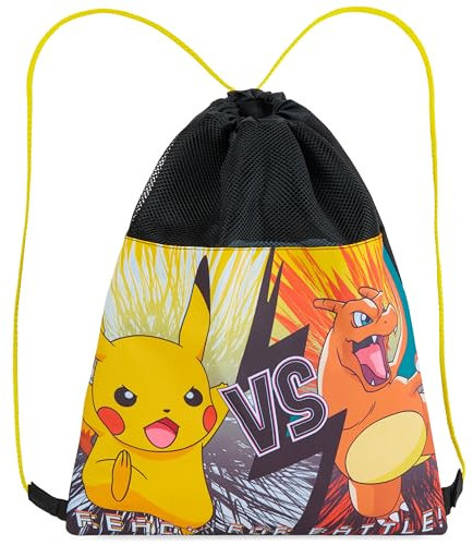 Pokémon Sac à Cordon Enfant, Sac de Sport Ado, Sac Piscine, Sac à Dos Pikachu de Natation, Sac Gym, Sac pour École Voyage Plage (Noir/Jaune)