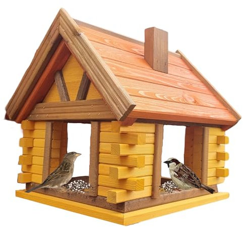 Dacko-Wood Aneta Dacko Vogelhaus aus Holz für Vögel, Hängend mit Halterung, Wetterfest, 35x32x37 cm, Kiefernholz, Dekoration für Garten und Balkon