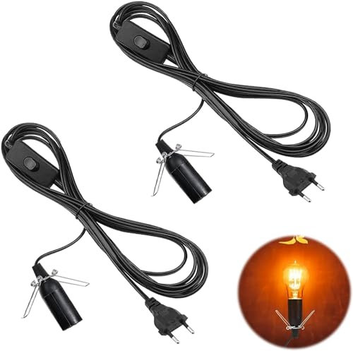 Funmo 2 Stück Salzlampenfassung, E14 Lampenfassung mit 1,8 m Stromkabel Schalter und Eurostecker, Lampe Hängelampe Pendelleuchte Lampe,für Salzlichtkabel(Schwarz)