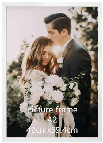 Giftgarden Bilderrahmen A2 Weiß, Einzel Rahmen aus Aluminium für 42 x 59,4 cm Fotos, Zertifikate und Poster – Großer Fotorahmen