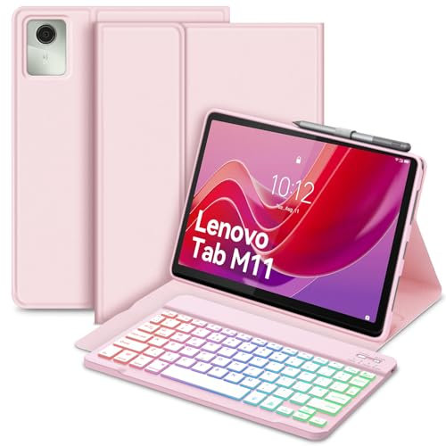 Bettdow for Lenovo Tab M11 11 2024 Keyboard Case, UK Layout Detachable Wireless Backlit Keyboard with Case for Lenovo Tab M11 11 Inch 2024, Pink