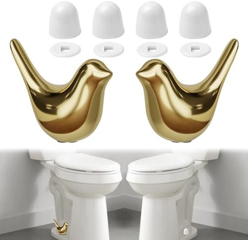 MENNTY 2Packs Ceramic Gold Birds Toilet Bolt Caps & 4Packs Universal Toilet Bolt Covers, Bathroom Decorative Toilet Floor Screw Cover Caps Easy Installation