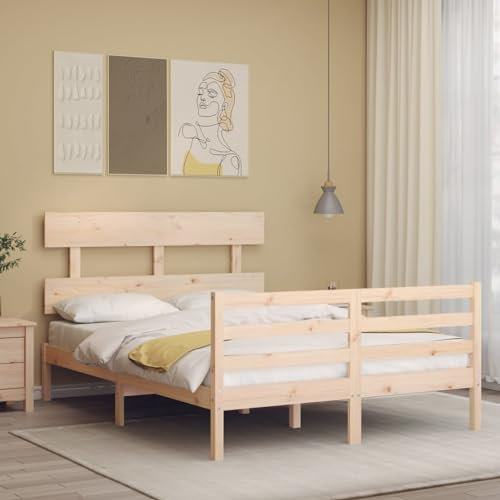 BaraSh Massivholzbett mit Kopfteil Bettgestell Bed Frame Holzbett Kopfteil Bett Schlafzimmer Bett Massivholzbetten 120x200 cm - 3195086