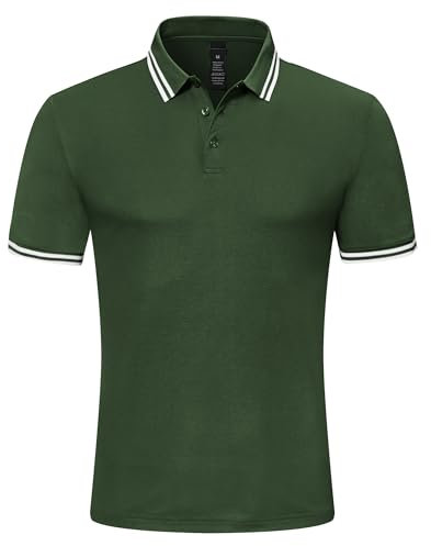 Djtnzdm Mens Cotton Polo Shirt Short Sleeve Striped Performance Golf Tennis Polo for Men Breathable Basic Summer Pique Tops Army Green 2XL