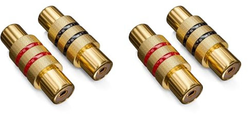 deleyCON 4 Piezas Acoplamiento Cinch como Set 2X Negro 2X Rojo Adaptador Audio Video Conector Hembra RCA a Conector Hembra RCA 2X Toma para RCA Conexión