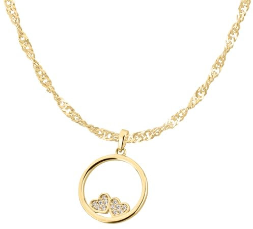 Ardeo Aurum Damen Schmuck-Set aus 333 Gold Gelbgold Herz-Kreis Anhänger Singapurkette Länge 45 cm