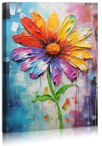 DEORAIO Leinwandbild, buntes Gänseblümchen, modern, abstrakt, Ölgemälde für Wohnzimmer, Schlafzimmer, Heimdekoration, gerahmt, fertig zum Aufhängen, 30,5 x 40,6 cm