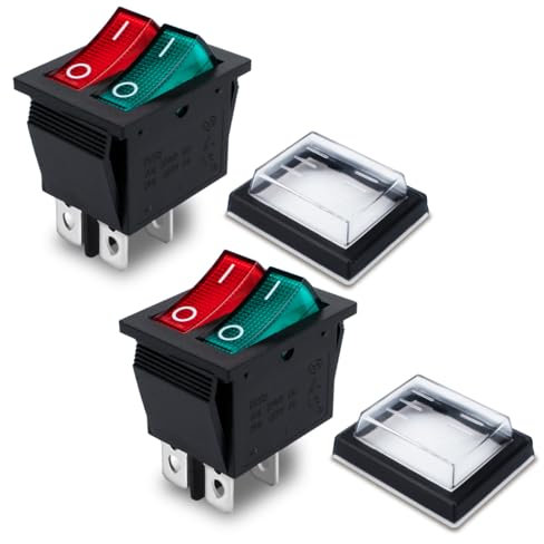 Innfeeltech 2 Pcs Mini Interruptor Basculante Rojo y Verde KCD2-101 4 Pin 4 Posición Interruptor de Palanca con 2 Tapas Impermeables