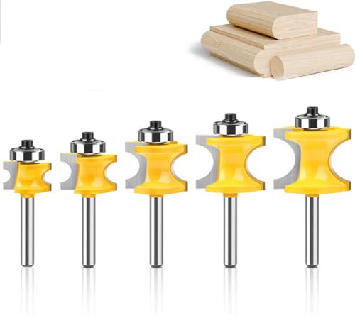 WSOOX 5PCS Bullnose Beading Router Bits with 1/4-Inch Shank Carbide-Tipped Corner Beading Bits Set Radius:1/4,3/8,1/2,5/8,3/4