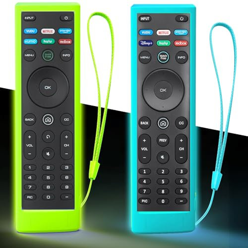 Schutzhülle für Vizio TV-Fernbedienung, kompatibel mit Vizio Smart-TV-Fernbedienung XRT136 / XRT140, Silikon, universal, leuchtet im Dunkeln, Blau, Grün, 2 Stück