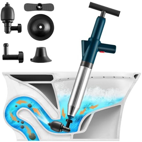 Toilet Plunger, High Pressure Air Drain Blaster Kit with Visual Pressure Gauge, Stainless Steel Drain Toilet Unclogger for Bathrooms, Sinks, Kitchens, Clogged Pipe