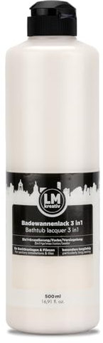LM-Kreativ Vernice per vasca da bagno, 3 in 1, 2 K, 500 ml, colore bianco antico, vernice per piastrelle e piastrelle, per bagno, vasche da bagno, piatti doccia, piastrelle e lavabo, altamente