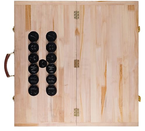 Lawn Outdoor Family Game Wooden Breton Palet Board Game Solid Wood Gaming Board Cornhole Board with 12 Metal Discs Palet Breton Game Set Backyard Games