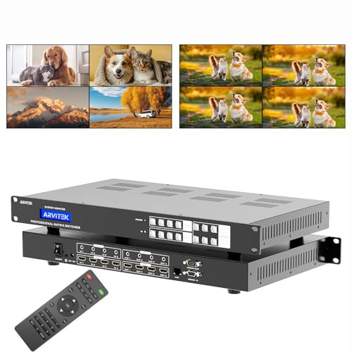 4x4 HDMI Matrix Switch w/Web & Remote 4K@60Hz(4:4:4), 4 in 4 Out HDMI Matrix Splitter/Switcher w/3.5mm Audio Extractor, Support EDID, HDMI 2.0, HDCP 2.2, Multiple Control Way, Fit 1U 19 Server Rack