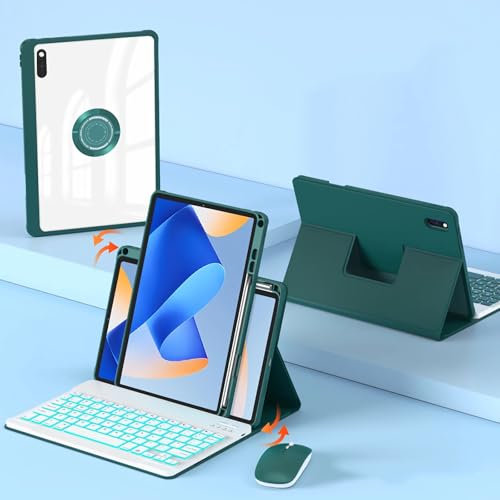 JZCZMCE Custodia con Tastiera per Huawei MatePad PRO 12,6 Pollici 2022, Rotazione di 720°, 7 Colori Retroilluminati, Tastiera Magnetica Staccabile Senza Fili con Mouse Bluetooth,Verde