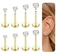 Diamday 8pcs Piercing Tragus Helix Acier Chirurgical Piercing Nez Oreille 16G 18G Levre Labret Piercings Hypoallergénique Conch Helix Tragus Labret Nez Piercings Bijoux Or Argent