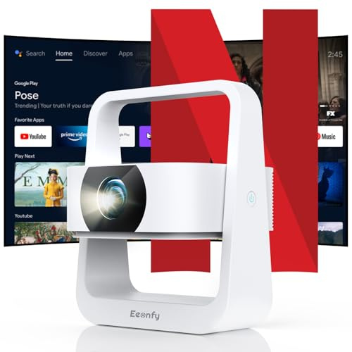 Eeenfy Mini Beamer Portable Heimkino, Smart Beamer Android13.0 mit 4K Support, E-Focus/Trapezkorrektur, 500ANSI, Projektor WiFi6 Bluetooth, Outdoor Projector TV Portable für Handy/Laptop, Weiß