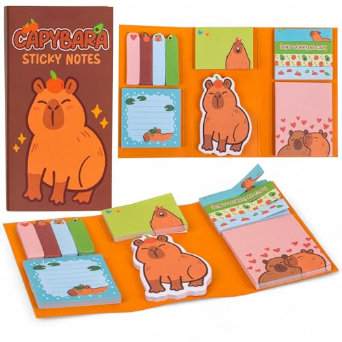 MIJOMA Haftnotizen Set – 6-teiliges Sticky Notes Booklet mit verschiedenen Formaten – Perfekt für Schule, Büro & Alltag – farbenfrohe Designs (Capybara)