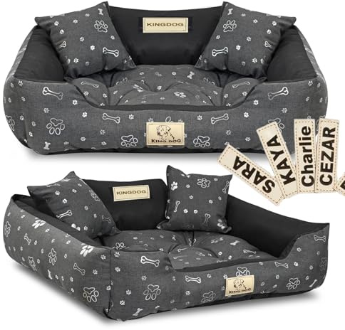 KING DOG Hundebett 100x75 cm personalisiert, wasserdicht, mit silbernem Knochendetail - ideal für mittelgroße Hunde