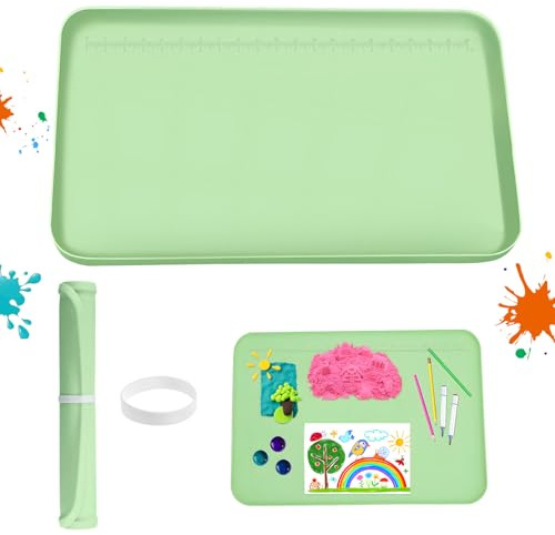 UBERMing Tapis de Peinture Silicone 60 x 40 cm, Tapis d'art pour Enfants Tapis de Table Bricolage avec Bords Surélevés pour la Artisanat Sable L'argile Peinture