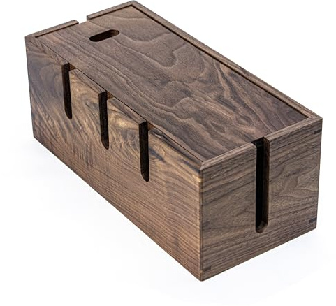 Elitzia Holz-Kabel-Ordnungsbox, groß, Schreibtisch-Kabelmanagementbox, Kabel-Organizer zum Verstecken von unordentlichen Kabeln, Drahtmanagement, natürliches Walnussholz, Kabelaufbewahrung