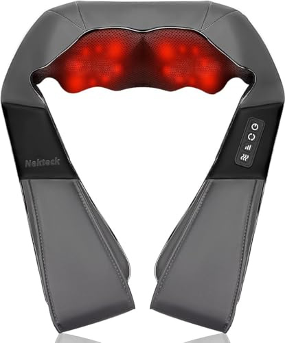 Nekteck Hals und Rücken Massager mit beruhigender Hitze, elektrische tiefe Gewebe 3D Kneten Massage Kissen für Schulter, Bein, Körper Muskel Schmerzlinderung (Dunkelgrau)