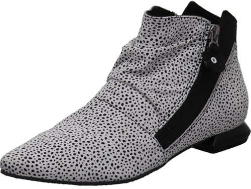 Simen Damen Stiefelette in Grau mit Punkten und doppelten Verschluss, aus Echtleder Lack Optik. grau