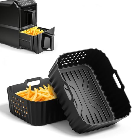MOWETOO Lot de 2 plateaux en silicone, compatibles avec Philips | 2 × 5 L, 24 × 19 cm, accessoires pour la friteuse à air chaud Philips NA460, friteuse à air chaud 10 litres à deux zones