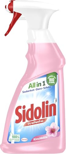 Sidolin Streifenfrei All in 1 Kirschblüte Glasreiniger (500ml), Blumenduft | Mit seiner innovativen All in 1 Bio Alkohol Formel verleiht der Glas- & Fensterreiniger eine perfekte Sauberkeit & Glanz