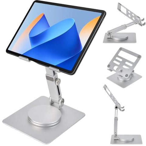 Dtenlur Soporte Ajustable para Tablet de Aleación de Aluminio Soporte Giratorio para Escritorio con Base Giratoria de 360°Soporte Plegable para Tablet Compatible con iPad/Air/Pro/Mini y Samsung -7-13