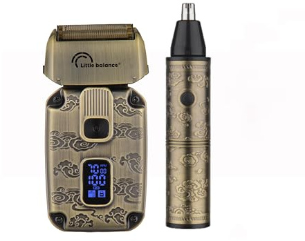 LITTLE BALANCE 8938 Beauty-Set, elektrischer Rasierer Sahara & Nasen- und Ohrenhaartrimmer, präzise, Verwendung mit oder ohne Kabel, Schnellladung USB-C, Kupfer-Finish