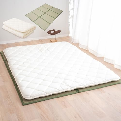 EMOOR Japanische Futon Matratze Premium CLASSE 140 x 200 cm und Faltbare Tatami Matte (Igusa Matratze) Set, Faltbar Schlaf Traditionelle Boden Bett Pad Baumwolle