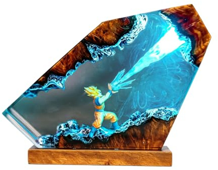 Fhlprte 3D Dragon Ball Epoxidharz Nachtlicht,Son Goku Figuren Ornamente Nachtlicht,mit USB Kabel und 16 Farbe Remote,Mehrfarbige‑LED‑Leuchte,Desktop‑Dekoration für Zuhause