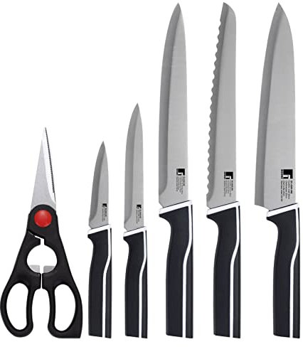 Bergner Q1967 Kyoto - Set de 5 cuchillos y tijeras, 6 piezas, 1 cm, color blanco