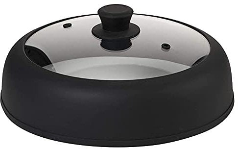 Microondas tapa de la cubierta 10,5 pulgadas de diámetro 3,25 pulgadas Altura para alimentos de cristal con ventilación negro tapa de la cubierta con especial seguro y fácil agarre de silicona mango