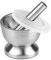 Flexzion Brushed Stainless Steel Mortar and Pestle Set Small - 4-Inch 1 Cup Capacity Muddler & Bowl with Non-Skid Base & Silicone Lid - Spice, Herbs, Guacamole, & Medicine Grinder & Crusher Set
