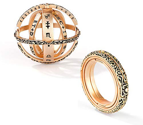 GNOCE Astronomische Kugel Ringe Sterling Silber Sterne betrachten Gelbgoldringe Verlobungsring Geschenk fur Damen Freundin Herren (Gold, 53 (16.9))